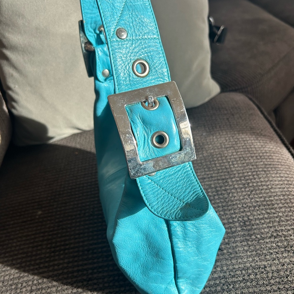 Christopher Kane Aqua Leather Bag with Metallic Buckle